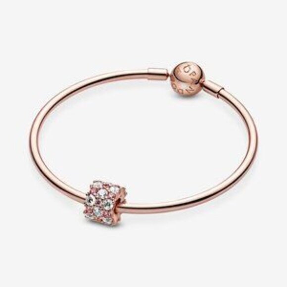 14k Rose gold-plated charm with clear and fancy fairy tale pink cubic zirconia - Picture 7 of 7